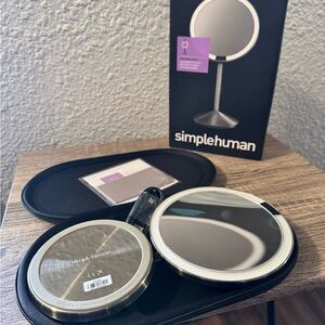 simplehuman Compact Travel Mirror with Black Case and Gray Cleaning Cloth